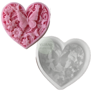 Molde corazón con flores y mariposa